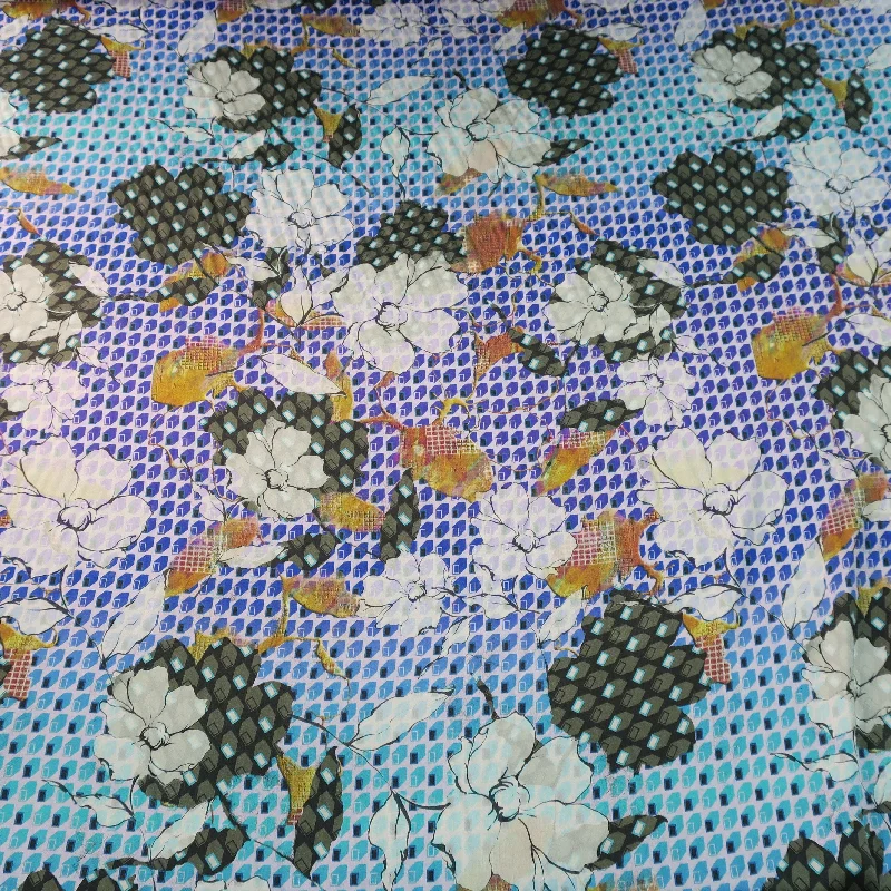 Loyalty Reward Floral and Square Pattern Printed Silk Charmeuse
