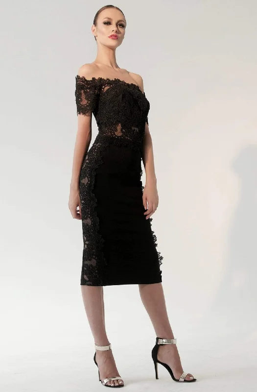 Loyalty Reward Nicole Bakti - 592 Lace Appliqued Off-Shoulder Cocktail Dress