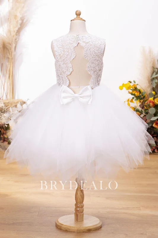 Crazy Deals Lace Tulle Bow Knee Length Flower Girl Ball Gown