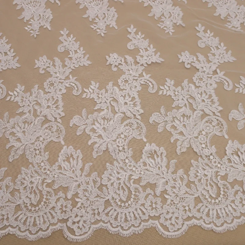 Epic Deals White Embroidered Tulle Corded Floral Lace