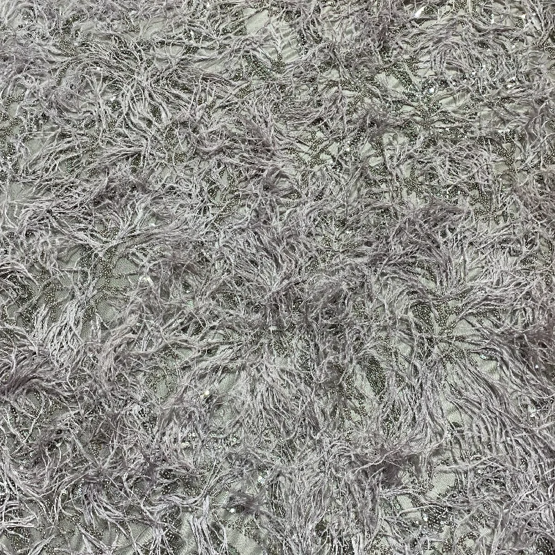 Don't Wait Grey with Feathers Fashion Embroidered Tulle Fabric
