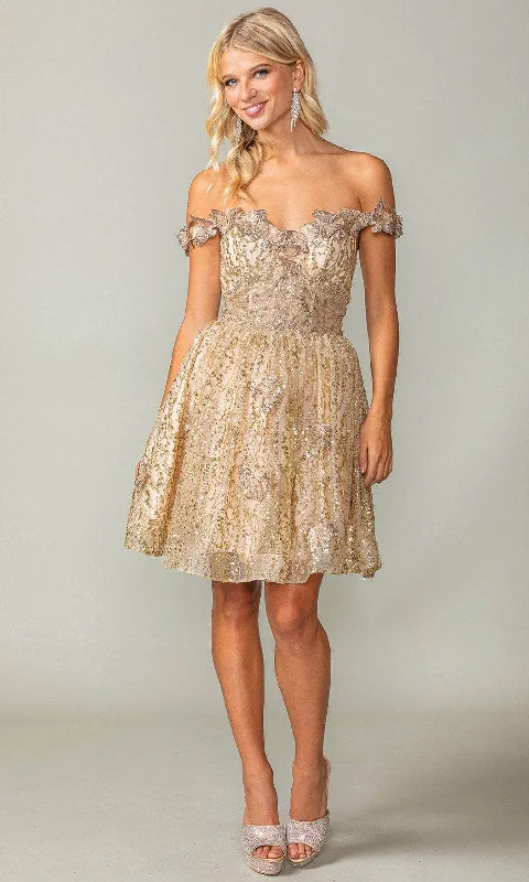 Seasonal Sale Dancing Queen 3370 - Off Shoulder Butterfly Cocktail Dress