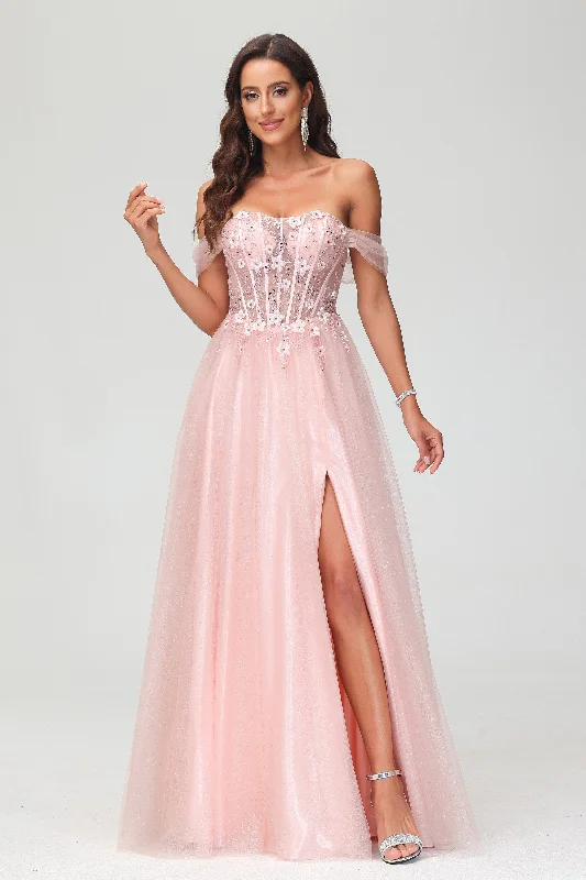 Shop and Save Applique Tulle A-Line Floor-Length Princess Dress With Slit