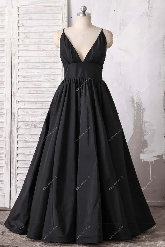 Closeout Sale Stylish Black Taffeta Plunging Bridesmaid Dress