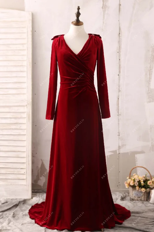 Loyalty Reward Luxury Red Velvet Long Sleeve Bridesmaid Dress