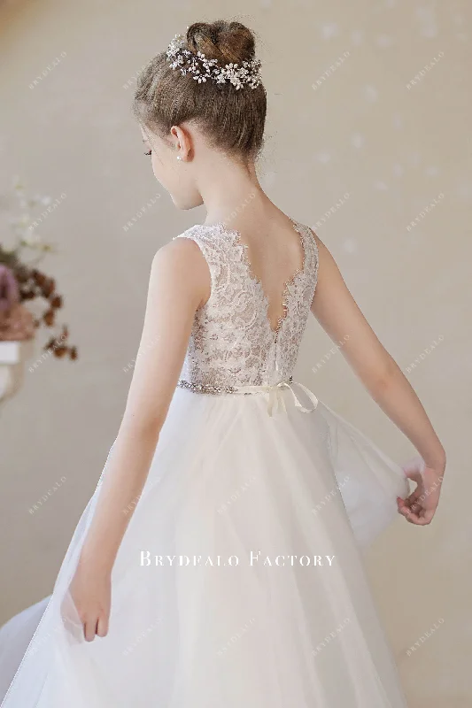 Early Access Ready To Ship | Soft Scalloped V-cut Back Lace Tulle Flower Girl Dress