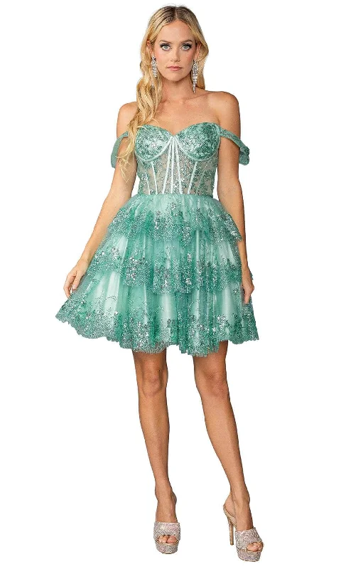 Referral Discount Dancing Queen 3400 - Tiered Off Shoulder Cocktail Dress