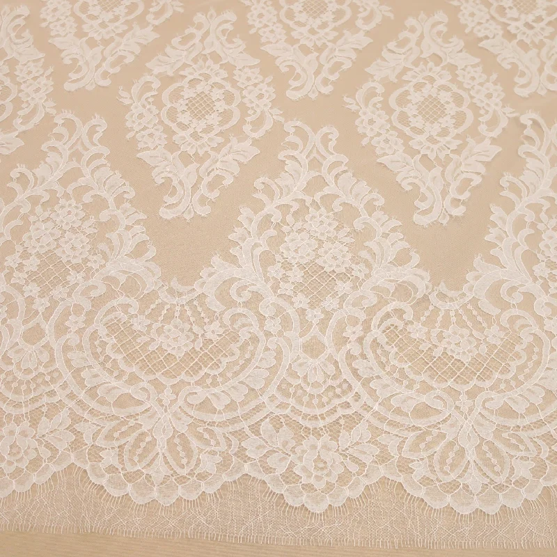 Price Reduction Off White Floral Embroidered Double Scalloped Lace