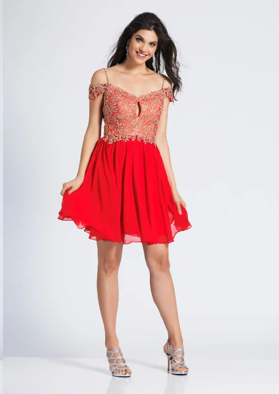 Special Savings Dave & Johnny - 3633 Gilded Lace Appliqued Keyhole A-Line Dress