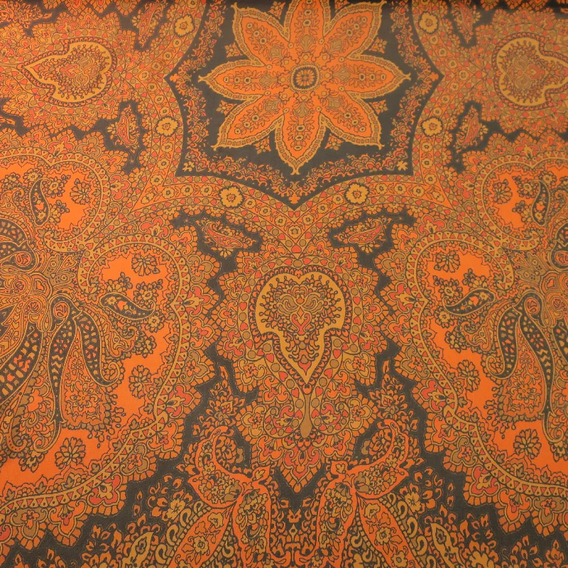 Limited Quantity Orange and Black Mandala Printed Silk Chiffon Fabric