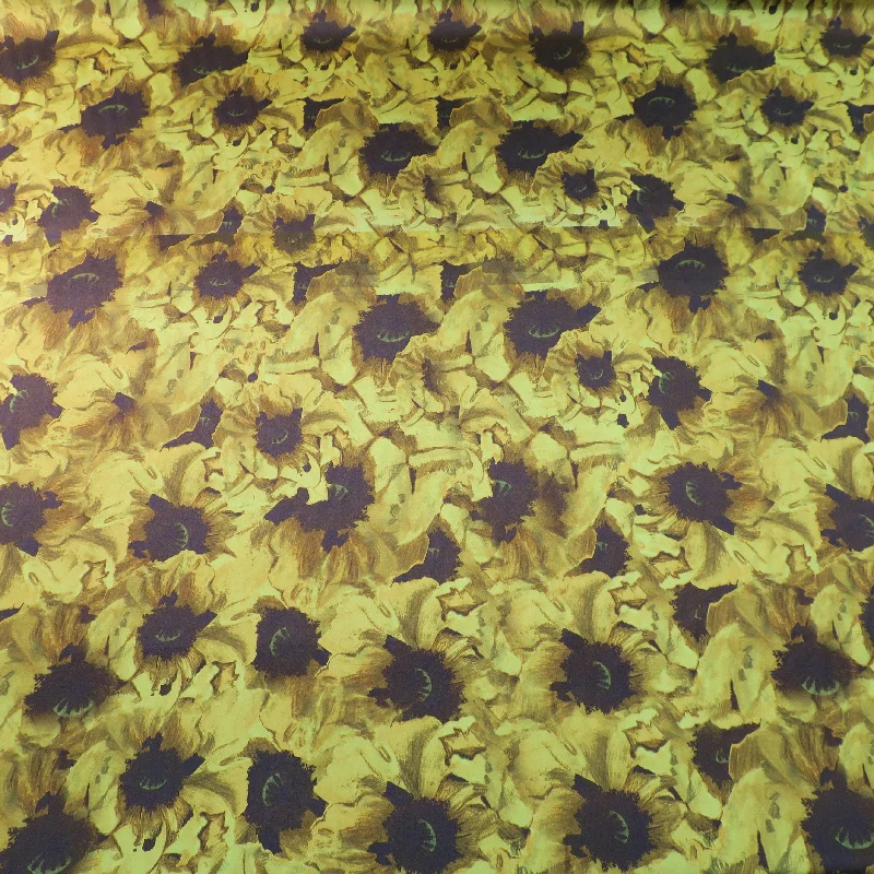 Super Savings Golden Abstract Sunflower Printed Silk Charmeuse