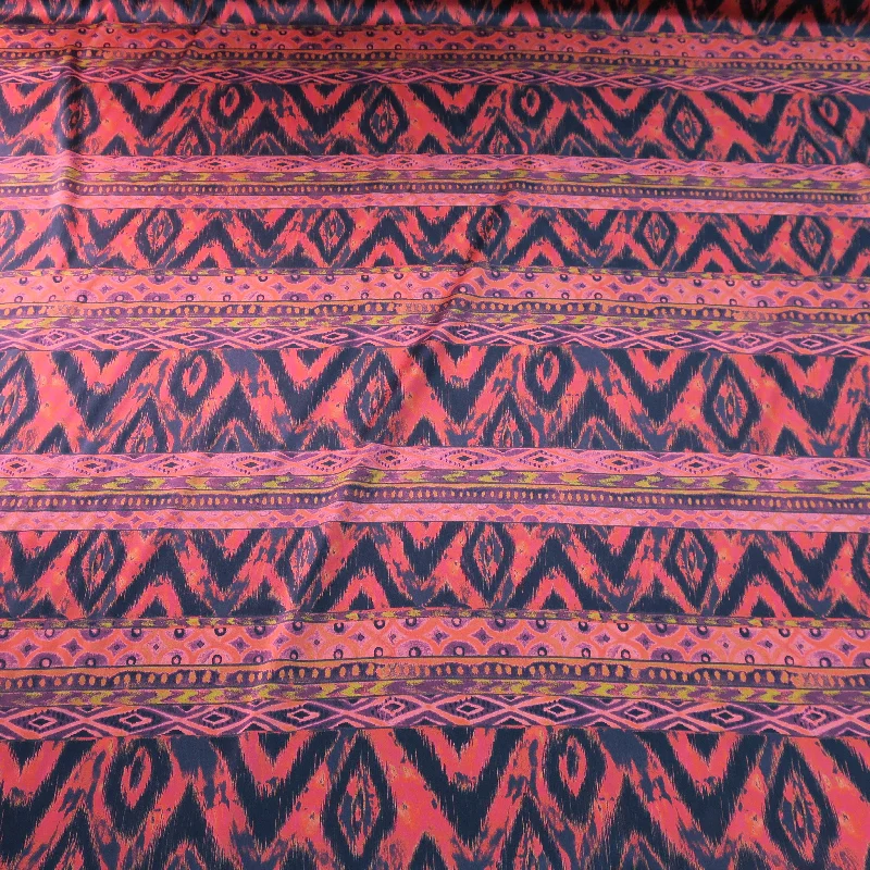 Deal Dash Black and Red Tribal Pattern Printed Silk Charmeuse