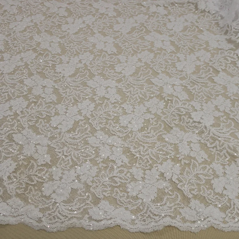 Doorbuster Deal White Floral Sequin Embroidered Double-Scalloped Lace