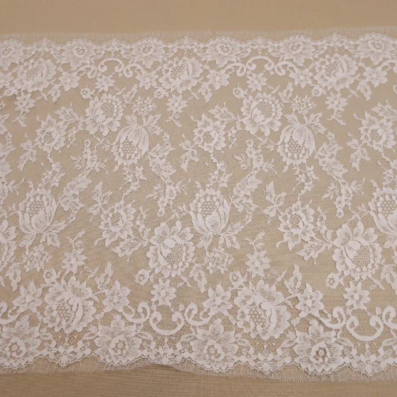 The Best Prices White Embroidered Tulle Floral Double Scalloped Lace