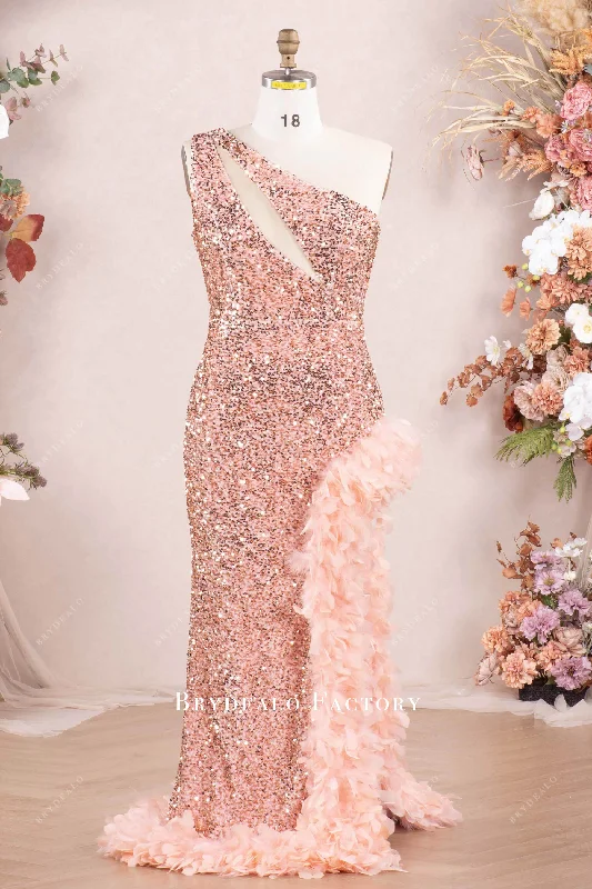 Weekend Deal Sparkly Velvet Sequin One Shoulder Prom Dress