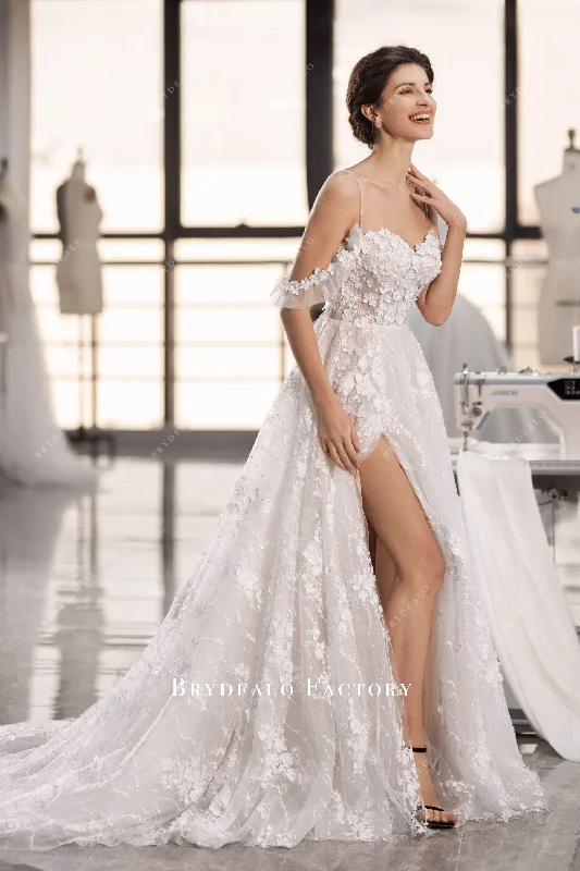 Buy Now Illusion Corset Detachable Sleeves 3D Lace Wedding Dress