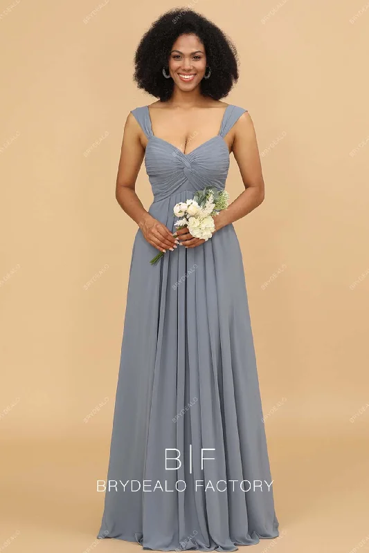 Crazy Deals Silver Ruched Chiffon Sweetheart Neck A-line Bridesmaid Dress
