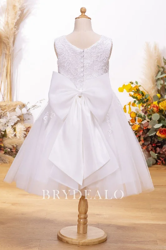 Extra Discounts Ivory Lace Tulle Bow Tea Length Flower Girl Dress