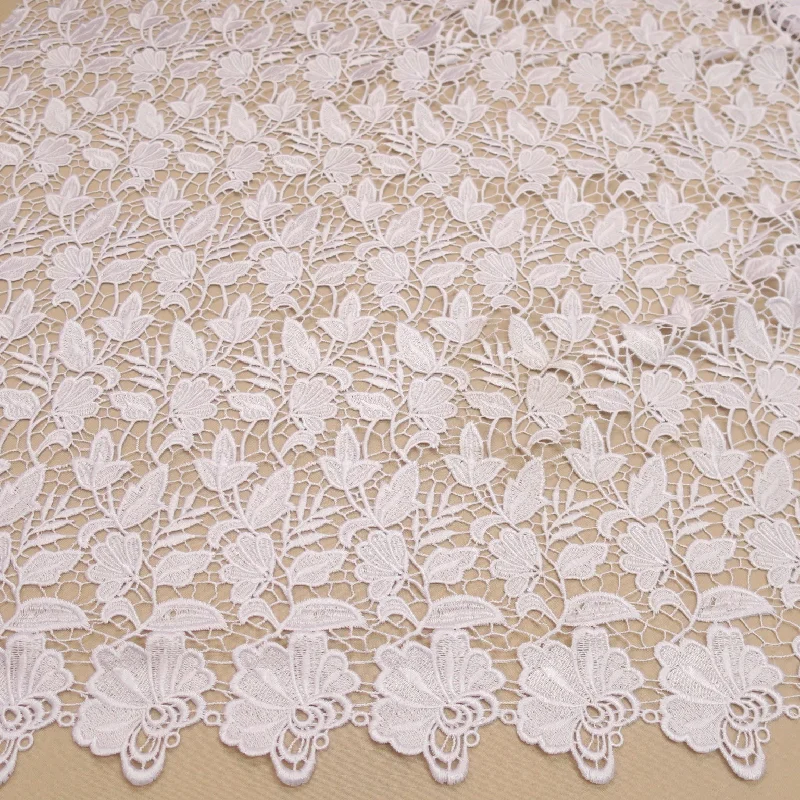 Bargain Prices White Floral Embroidered Guipure Double Scalloped Lace