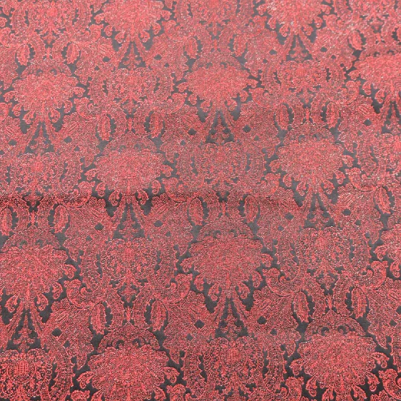 Final Clearance Red and Black Jacquard Textured Brocade Fabric