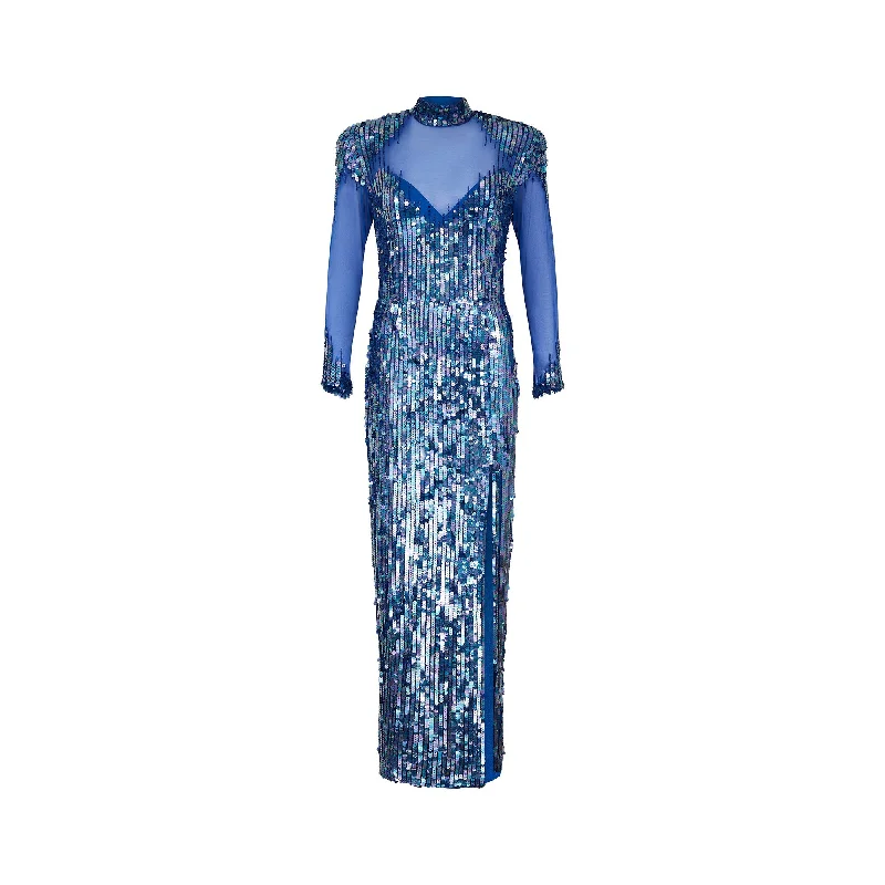 Limited Time 1980s Casadei Blue Sequined Maxi Dress