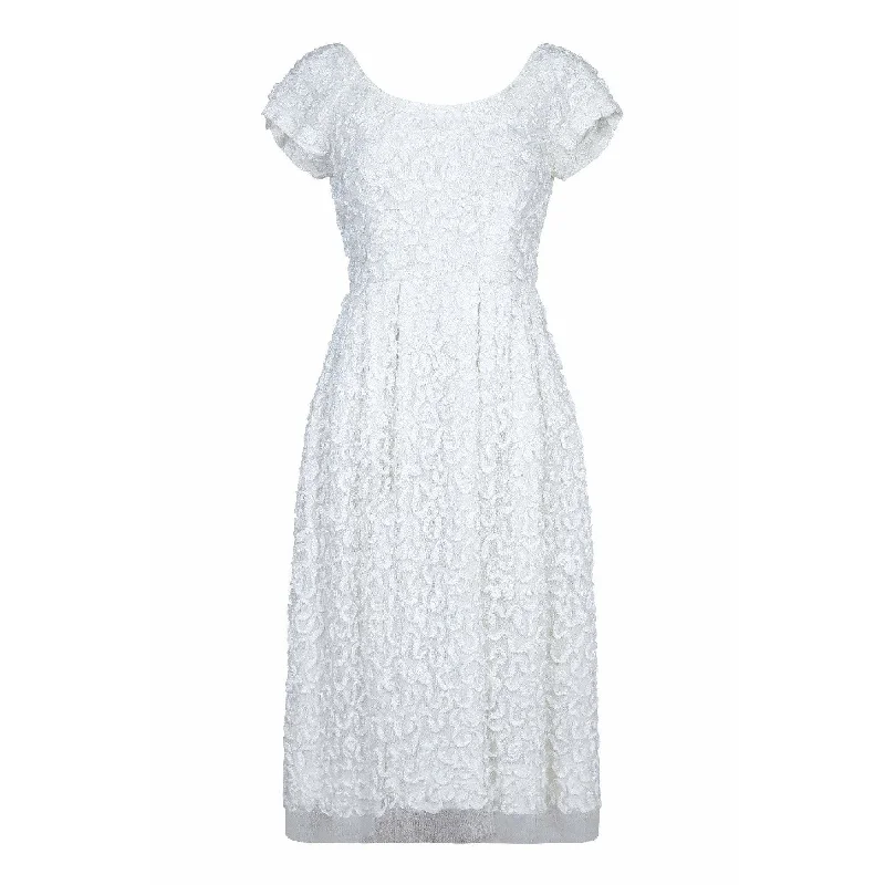 Early Access 1950s Diana Warren White Tulle Dress With Ribbon Appliqué