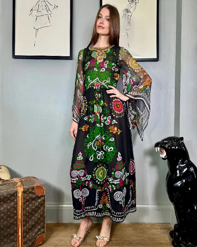 Special Offer Davina, 70s chiffon print angel sleeve dress