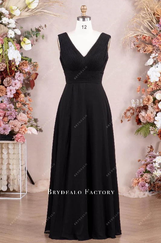 Don't Wait Elegant Black Pleated Chiffon Sleeveless Bridesmaid Dress