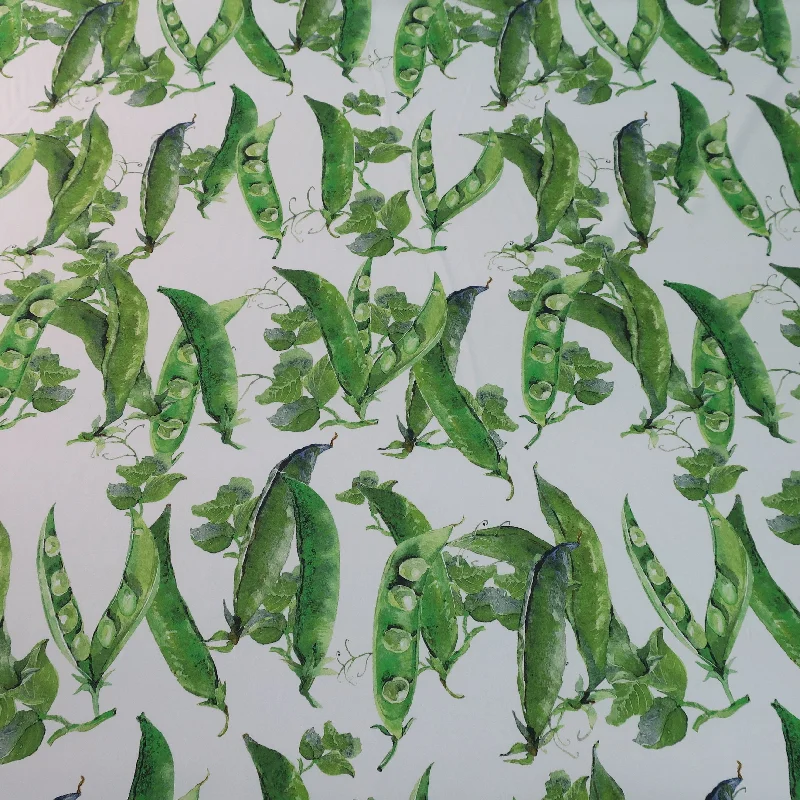 Online Only Peas on White Ground Printed Silk Stretch Charmeuse
