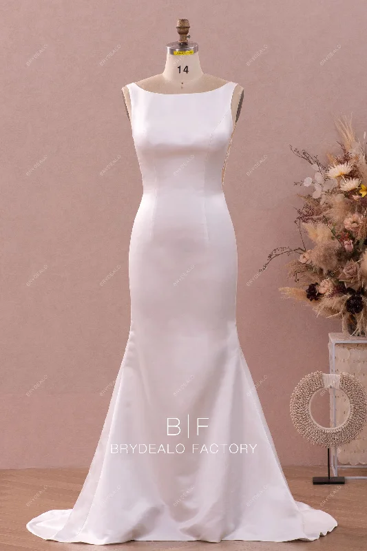 Hurry In Ready To Ship | Illusion Lace Back Satin Mermaid Wedding Gown