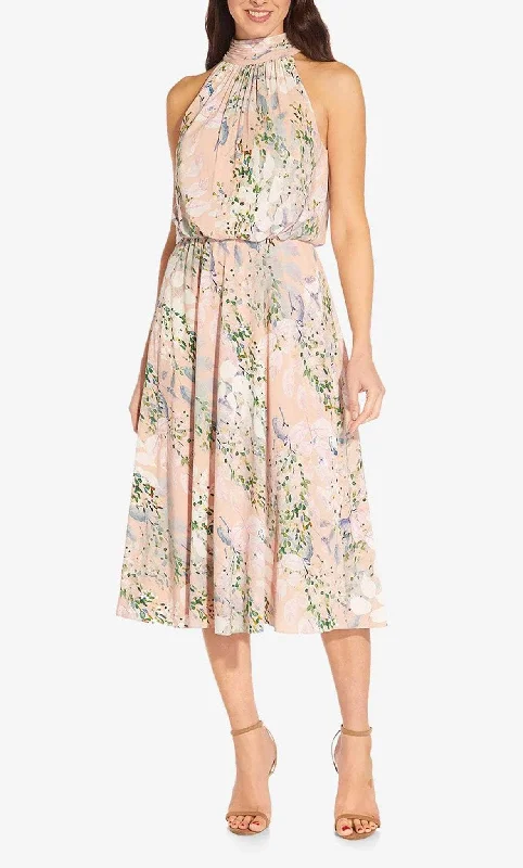 New Arrival Adrianna Papell AP1D104505 - Floral A-line Tea-Length Dress