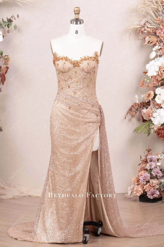 Discount Mania Sparkly Rhinestone Corset High Slit Prom Dress