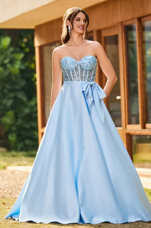Lowest Price Sweetheart Neck Sequins A-Line Satin Long Dress