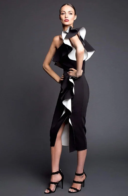 Deal Mania Nicole Bakti - 652 Ruffled Asymmetrical Dress with Slit