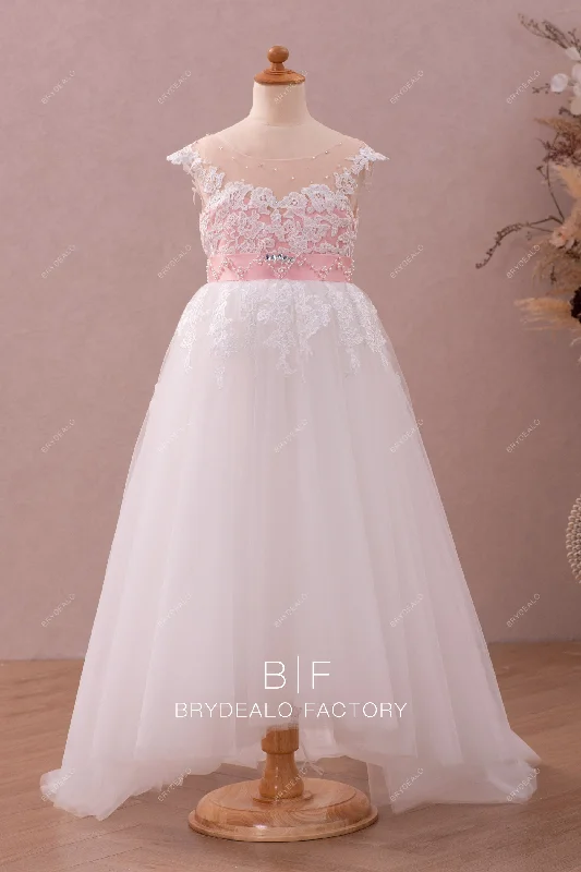 Can't Be Beat Two-tone Lace Beaded High-low Flower Girl Dress