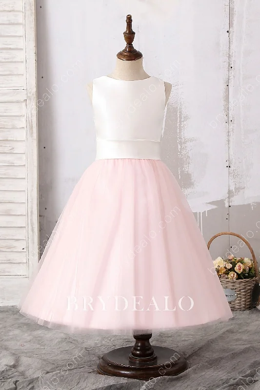 Price Drop Two-tone Satin Tulle Tea Length Flower Girl Dress