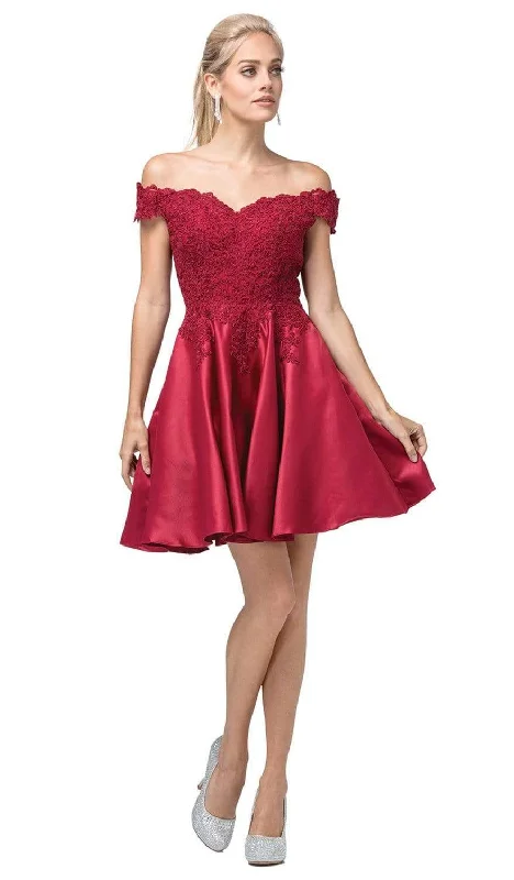 Special Buy Dancing Queen - 3213 Off Shoulder Lace and Satin Cocktail Dress