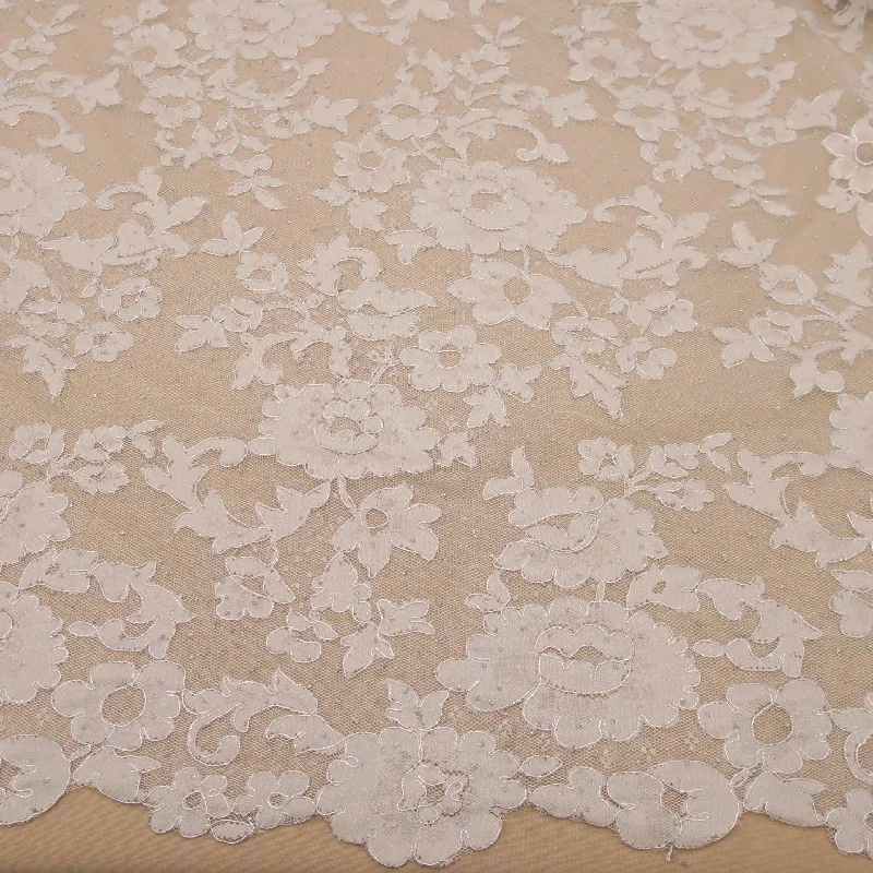 Take Advantage White and Silver Floral Corded Embroidered Glitter Lace