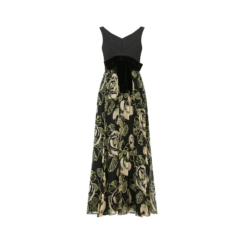 Warehouse Sale 1960s Saks Fifth Avenue Chiffon Rose Print Maxi Dress