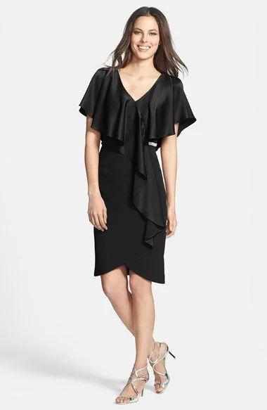 Price Slash Alexander by Daymor - 609 Drape Short Sleeve V Neckline Cocktail Dress