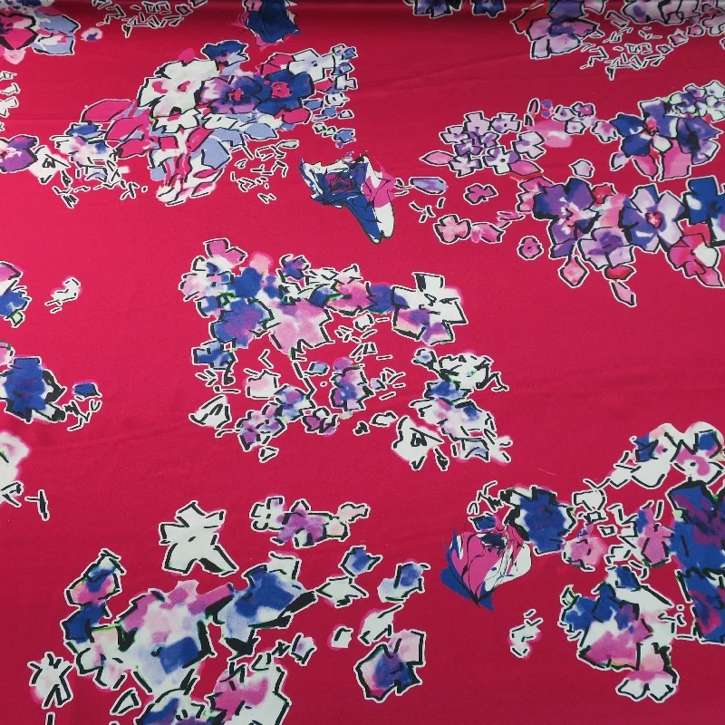 Best Seller Abstract Floral Design on Wine  Ground Printed Silk Charmeuse Fabric