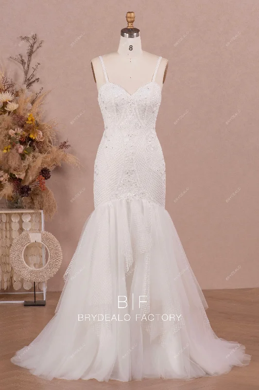 Best Seller Spaghetti Straps Beaded Lace Mermaid Wedding Dress