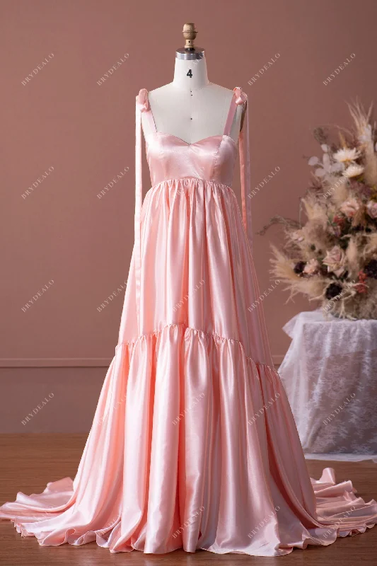 Major Savings Blushing Pink Straps Long Charmeuse Formal Dress
