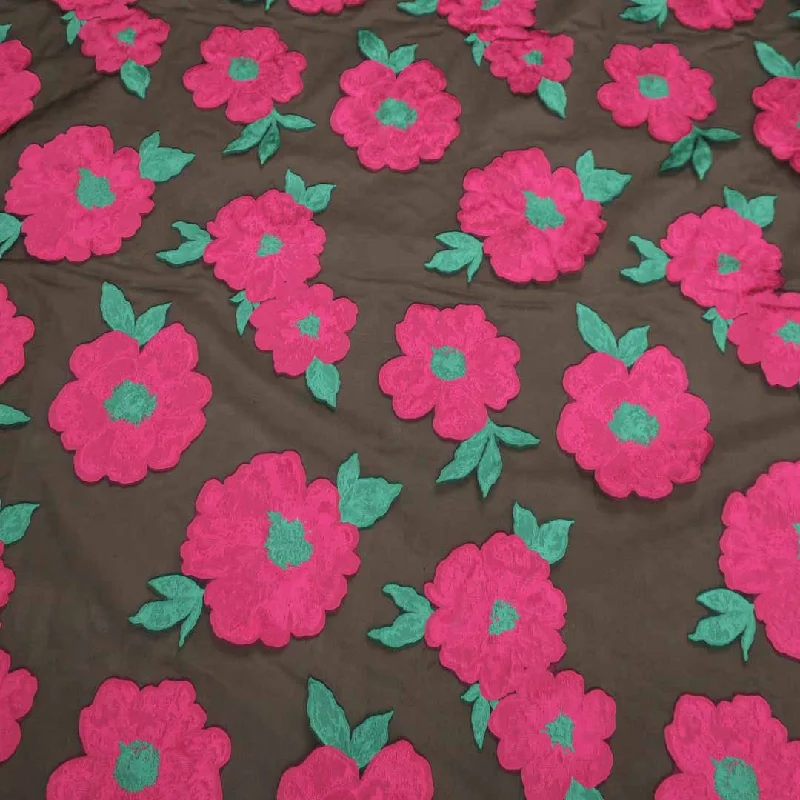 Great Bargains Light Pink And Brown Floral Textured Embroidered Organza Fabric