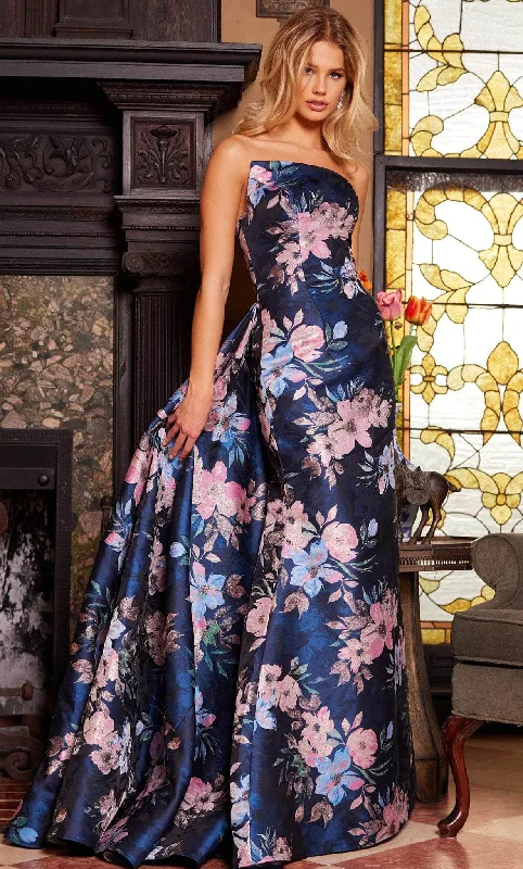 Weekend Flash Sale Jovani 23893 - Strapless Floral Print Evening Gown