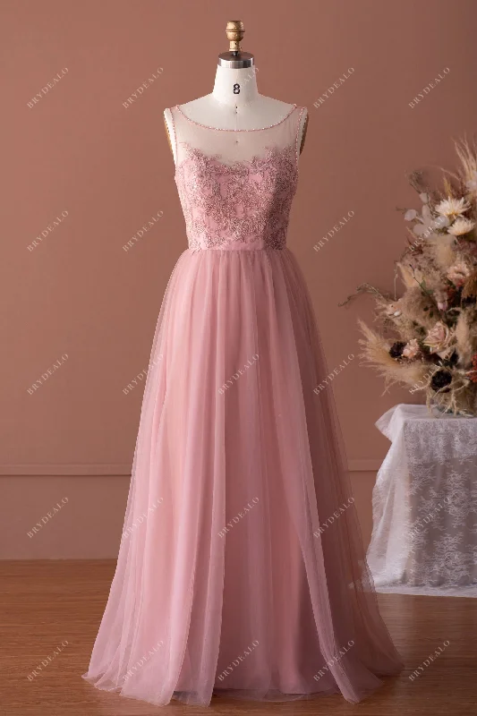 Now or Never Vintage Mauve Keyhole Back Lace Tulle Bridesmaid Dress