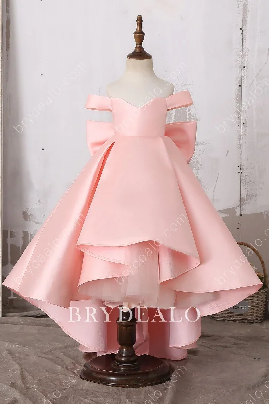 Special Savings Pink Off-shoulder Bow High Low Flower Girl Dress