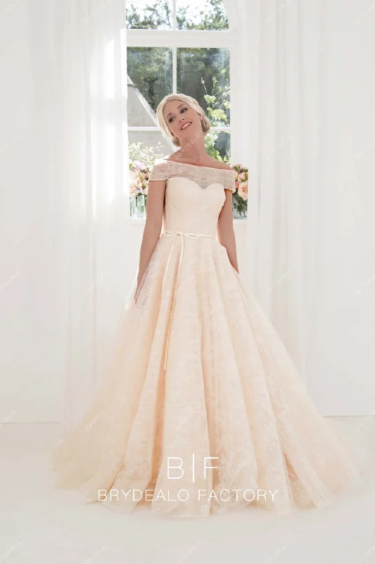 Unbeatable Prices Champagne Lace Off Shoulder Modern Wedding Dress