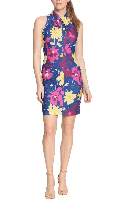 Major Savings London Times T6321M - Halter Floral Printed Cocktail Dress