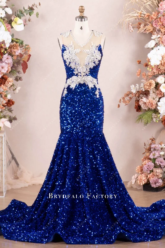 Grand Opening Sale Luxury Royal Blue Sparkly Rhinestone Sequin Prom Dress